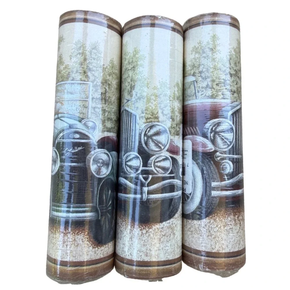 Vintage D.W. Wallcovering Antique Car Wallpaper Border 3‎ Rolls 12yds NOS 1002